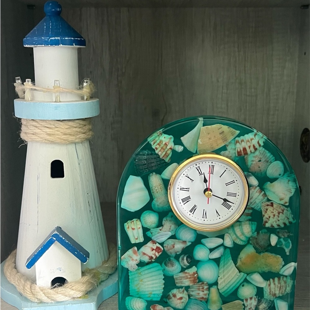 Handmade Epoxy Resin Seashell Accent Clock Gathered from Pensacola Beach, Fl